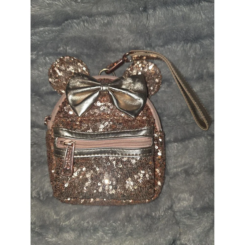 Loungefly Disney parks rose gold sequin belt bag mini backpack bookbag purse bag
